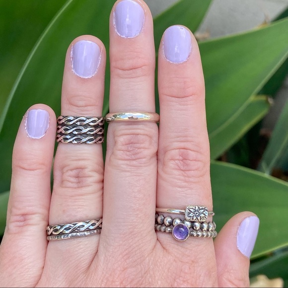 Artisan handmade Amethyst and flower stack ring set - Picture 2 of 2